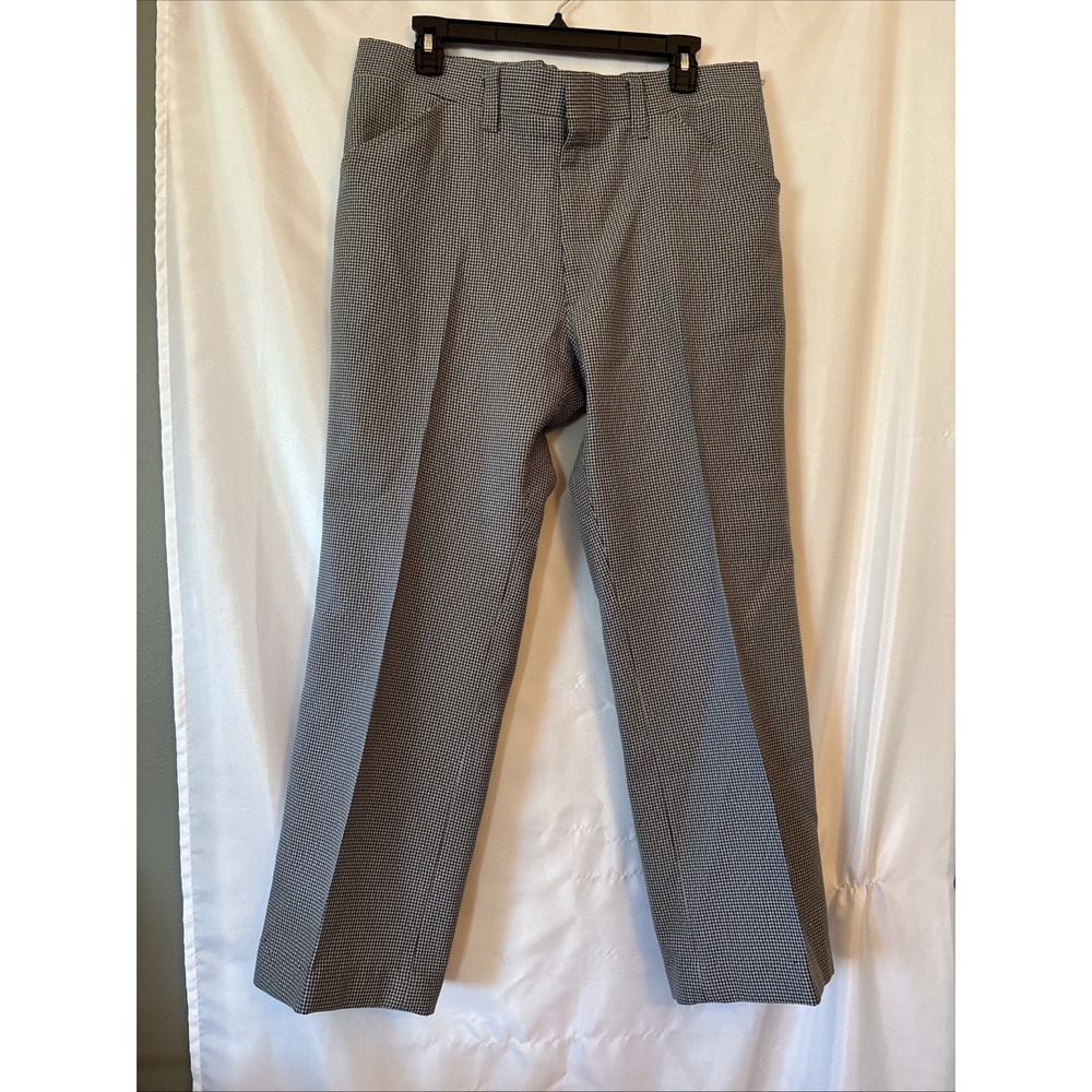 Vintage 70s Polyester Knit Pants Flare Leg Disco Talon Zip Houndstooth 32x30